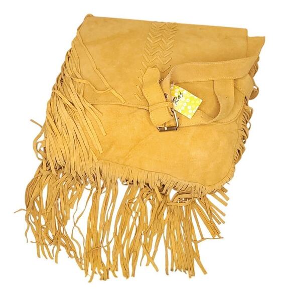 RAJ suede crossbody w/chevron front and fringe trim - Picture 3 of 8